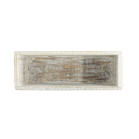 Vennie Whitewashed Carved Wood Bin