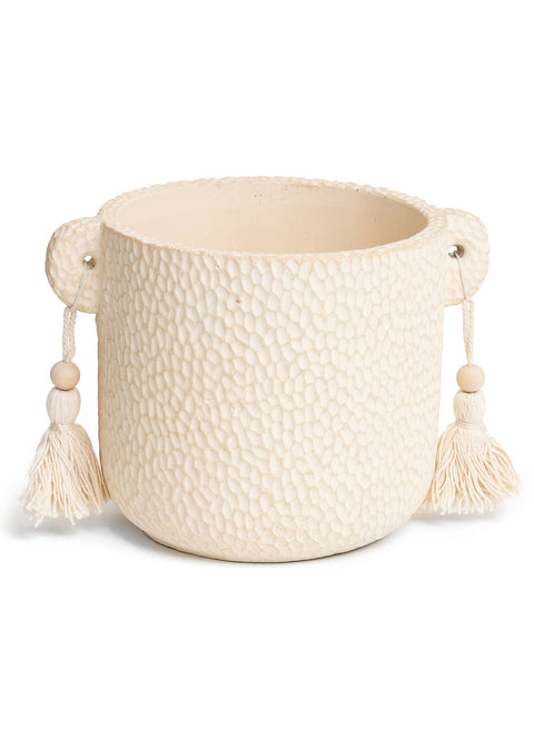 Textured Cement Planter with Tassels