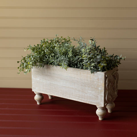 Vennie Whitewashed Carved Wood Bin
