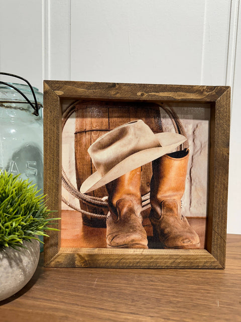 Wood Frame Art Print - Cowboy Gear
